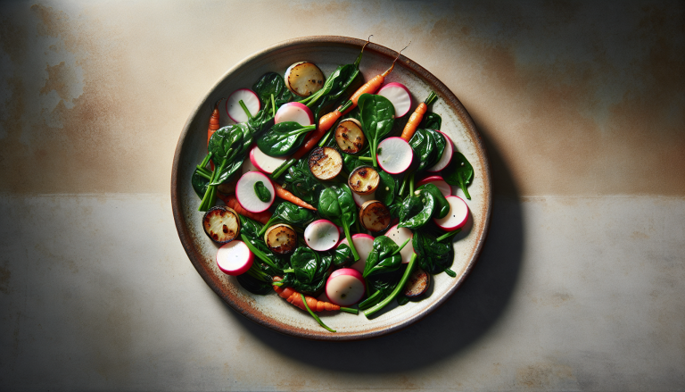 Radish and Spinach Sauté with Roasted Root Veggies
