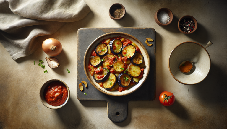 Spiced Eggplant and Potato Bake with Tomato-Onion Sauce