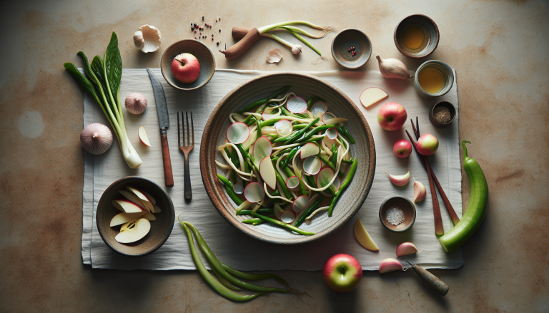 Sautéed Tokyo Bekana with Garlic Scapes, Radishes, and Apples