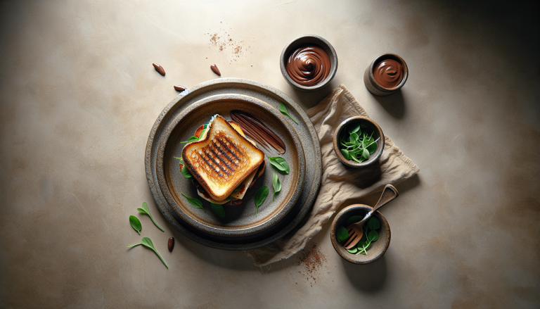 Gourmet Grilled Cheese with Nutella Drizzle and Herb Salad