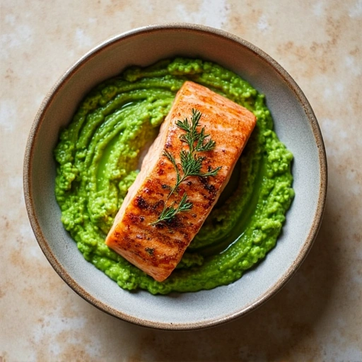 Grilled Salmon with Pea Puree