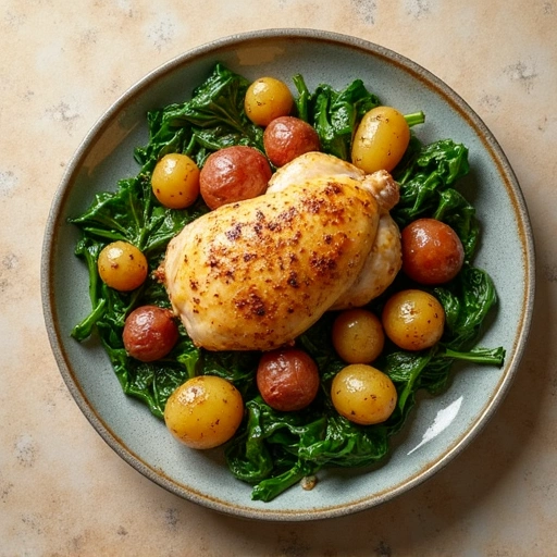Roasted Chicken with Potatoes and Swiss Chard