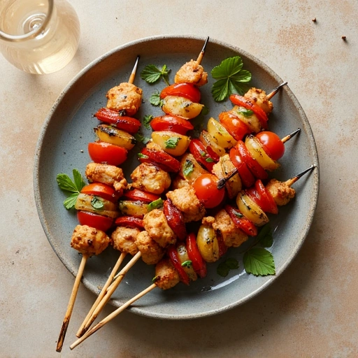 Grape Tomato and Spanish Onion Chicken Skewers