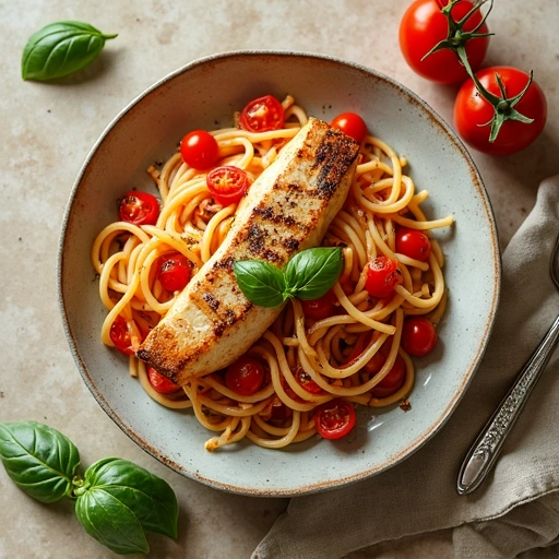 Tomato Basil Pasta with Grilled Fish