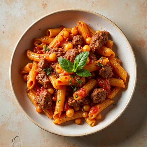 Gourmet Beef & Tomato Pasta with Spiced Chickpeas