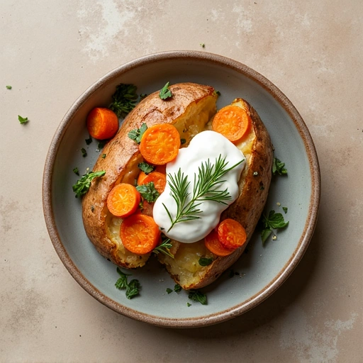 Baked Potato with Herb Yogurt and Roasted Carrots