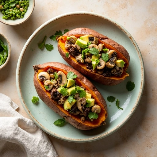 Mushroom and Avocado Stuffed Sweet Potatoes