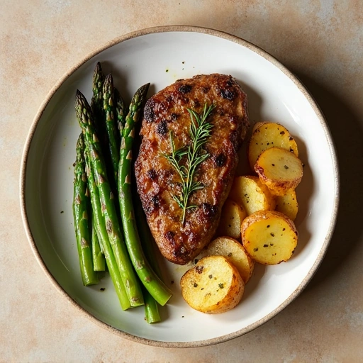 Mediterranean Steak with Roasted Asparagus and Herb Potatoes