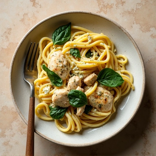 Garlic Butter Chicken Pasta with Baby Spinach