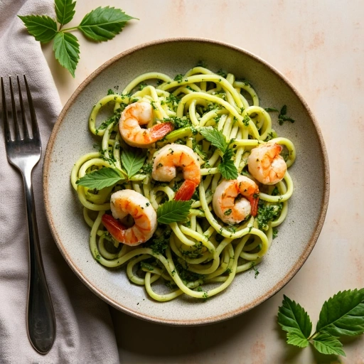 Zucchini Noodles with Pesto and Shrimp