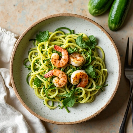 Zucchini Noodles with Pesto and Shrimp