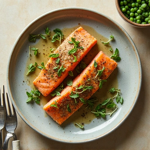 Herb-Crusted Salmon with Pea Shoots