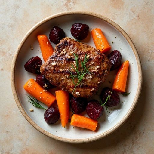 Mediterranean Spiced Steak with Roasted Beets and Carrots