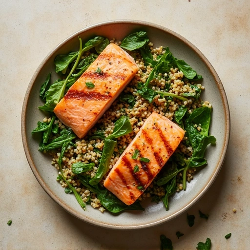 Grilled Salmon with Quinoa and Greens
