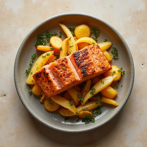 Roasted Parsnip and Turnip with Grilled Salmon
