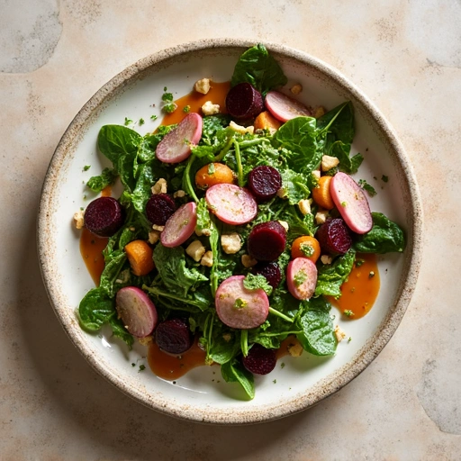 Gourmet Roasted Beet and Turnip Salad with Garlic Bok Choy