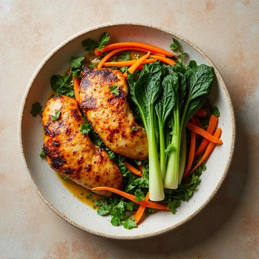Grilled Chicken with Bok Choi and Carrot Salad