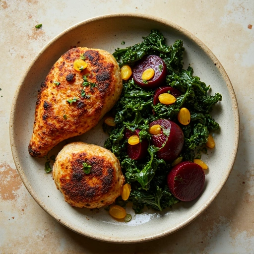 Roasted Beet and Braised Collard Greens with Herb-Crusted Chicken