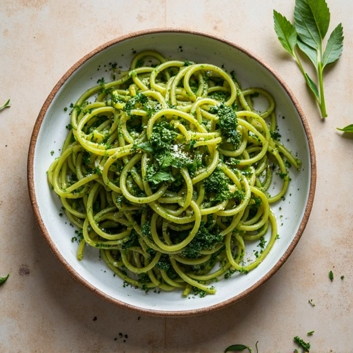 Swiss Chard & Garlic Scape Pesto Pasta
