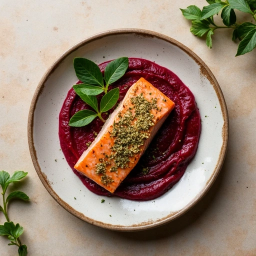 Herb-Crusted Salmon with Beet Puree