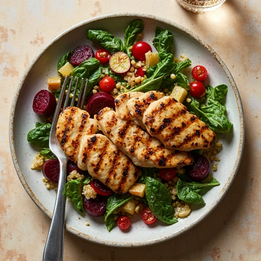 Roasted Beet and Quinoa Salad with Grilled Chicken
