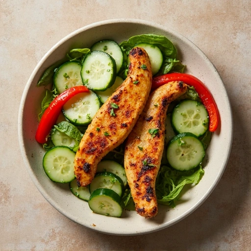 Cucumber and Sweet Pepper Salad with Grilled Chicken