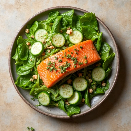 Salmon with Cucumber and Romaine Salad
