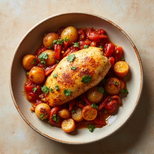Purple Sweet Pepper and Potato Chicken Bake