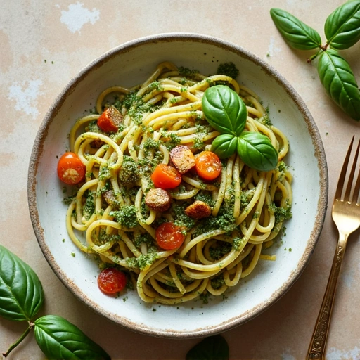 Basil Pesto Pasta with Grilled Veggies