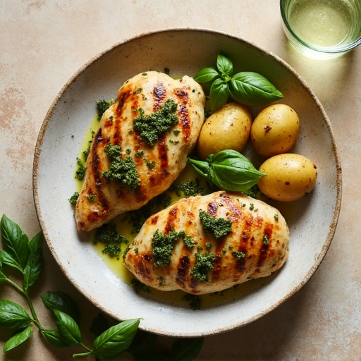 Grilled Chicken with Basil Pesto and New Potatoes
