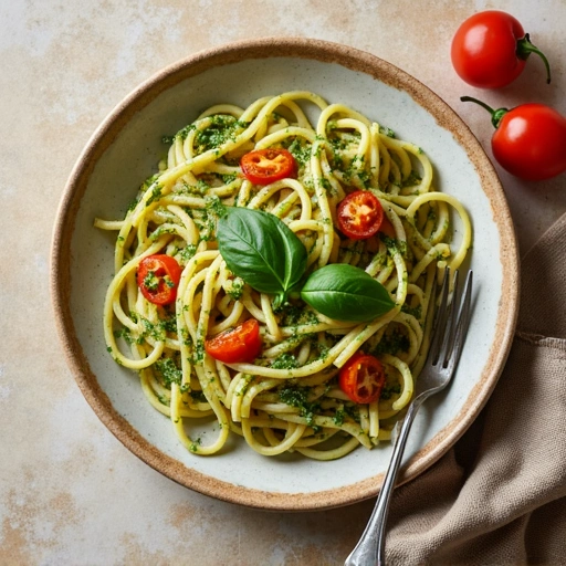 Basil Pesto Pasta with Sweet Peppers