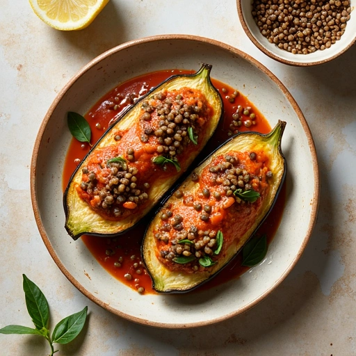 Stuffed Eggplants with Lentils