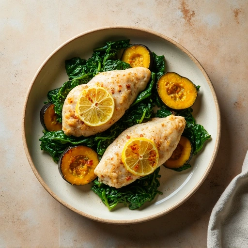 Garlic Lemon Chicken with Spinach and Squash