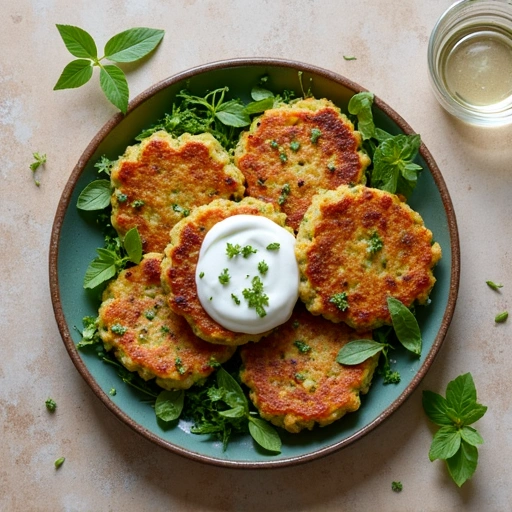 Savory Green Tomato Fritters with Herbed Yogurt Sauce