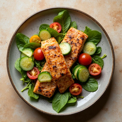 Grilled Salmon with Cucumber and Tomato Salad