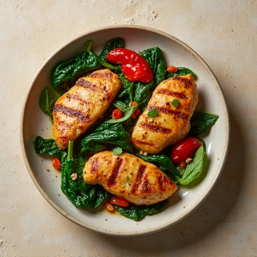 Grilled Chicken with Spinach and Peppers