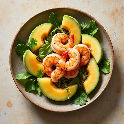 Chantenais Melon Salad with Grilled Shrimp