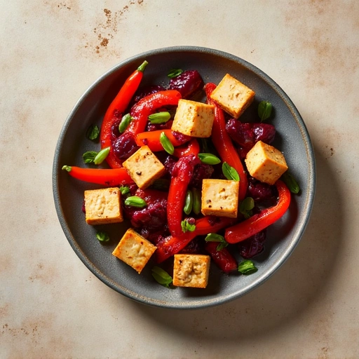 Beet and Sweet Pepper Stir-Fry with Tofu