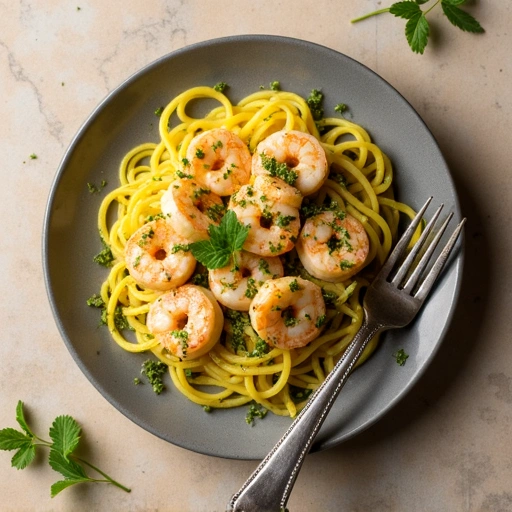 Spaghetti Squash with Shrimp and Pesto
