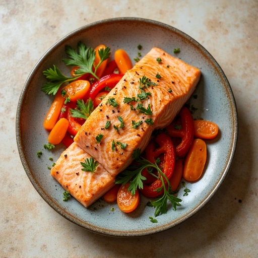 Baked Salmon with Carrot and Sweet Pepper Medley